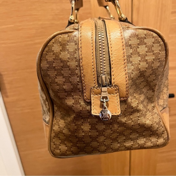 CELINE Macadam Leather & PVC Boston Bag Brown Authentic - Picture 6 of 14